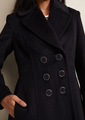 Petite Sandra Wool Fit And Flare Coat Navy