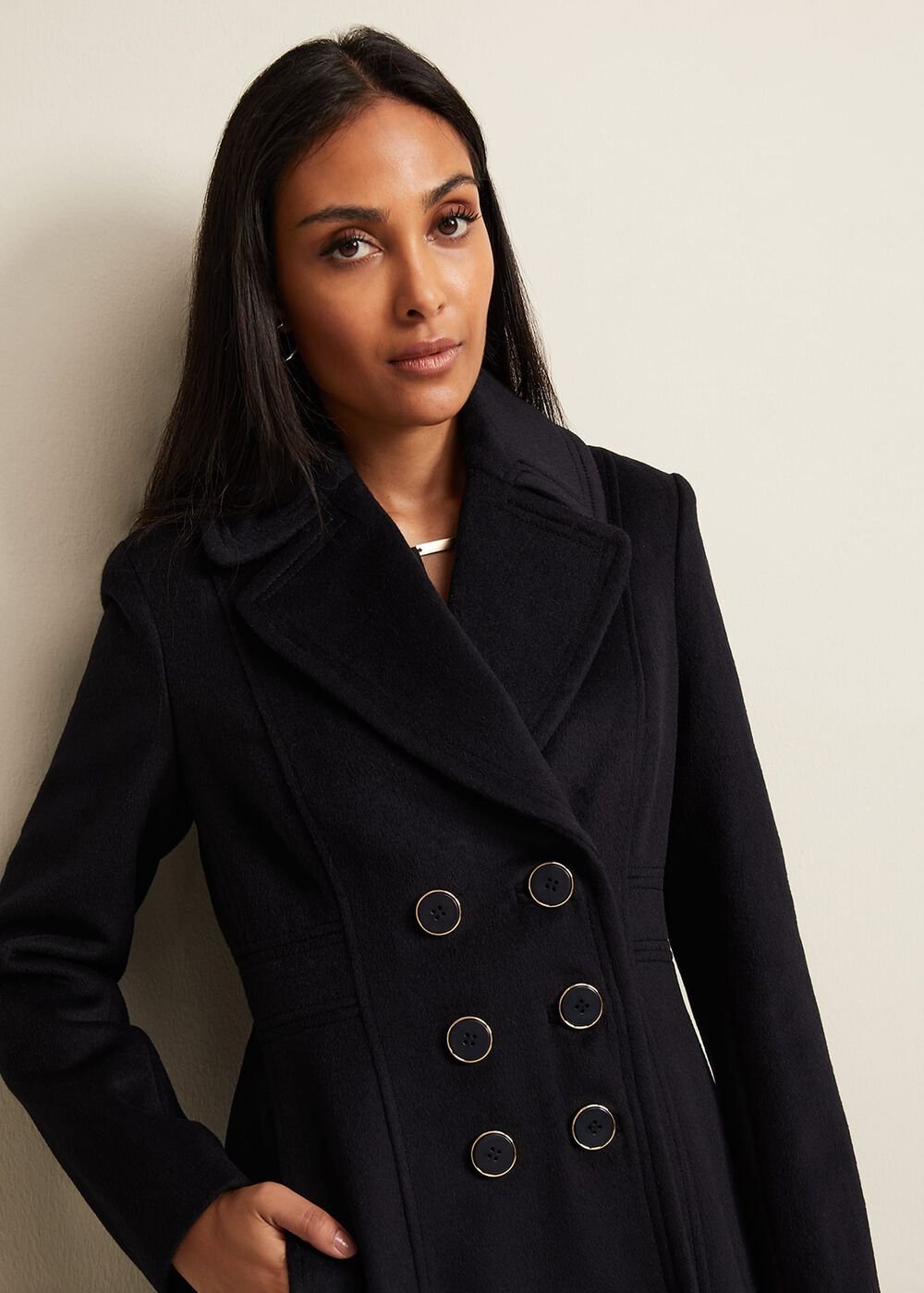 Petite Sandra Wool Fit And Flare Coat Navy