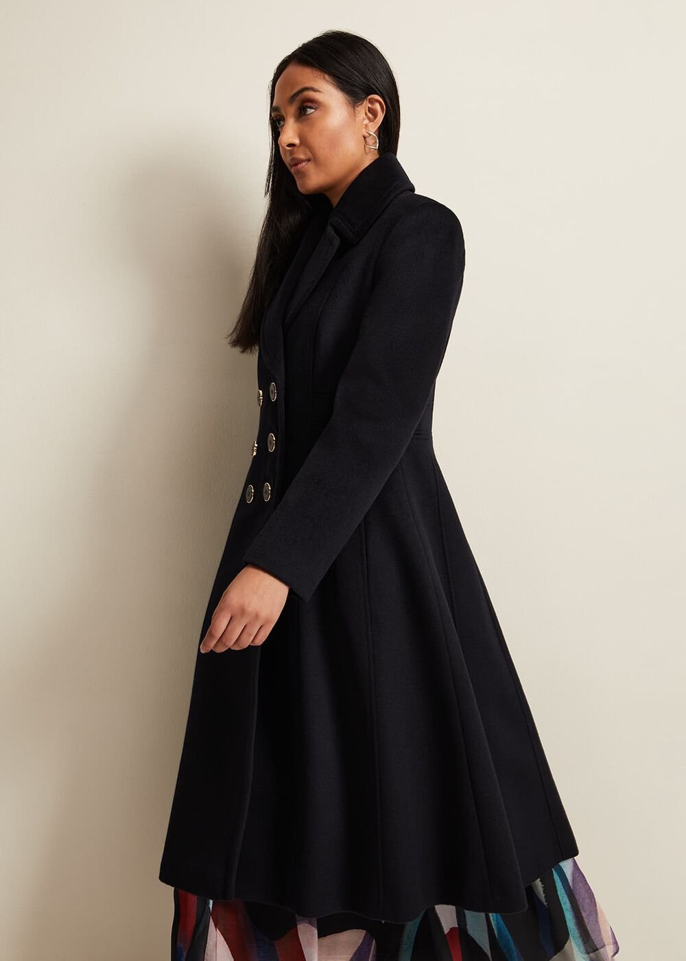 Petite Sandra Wool Fit And Flare Coat Navy
