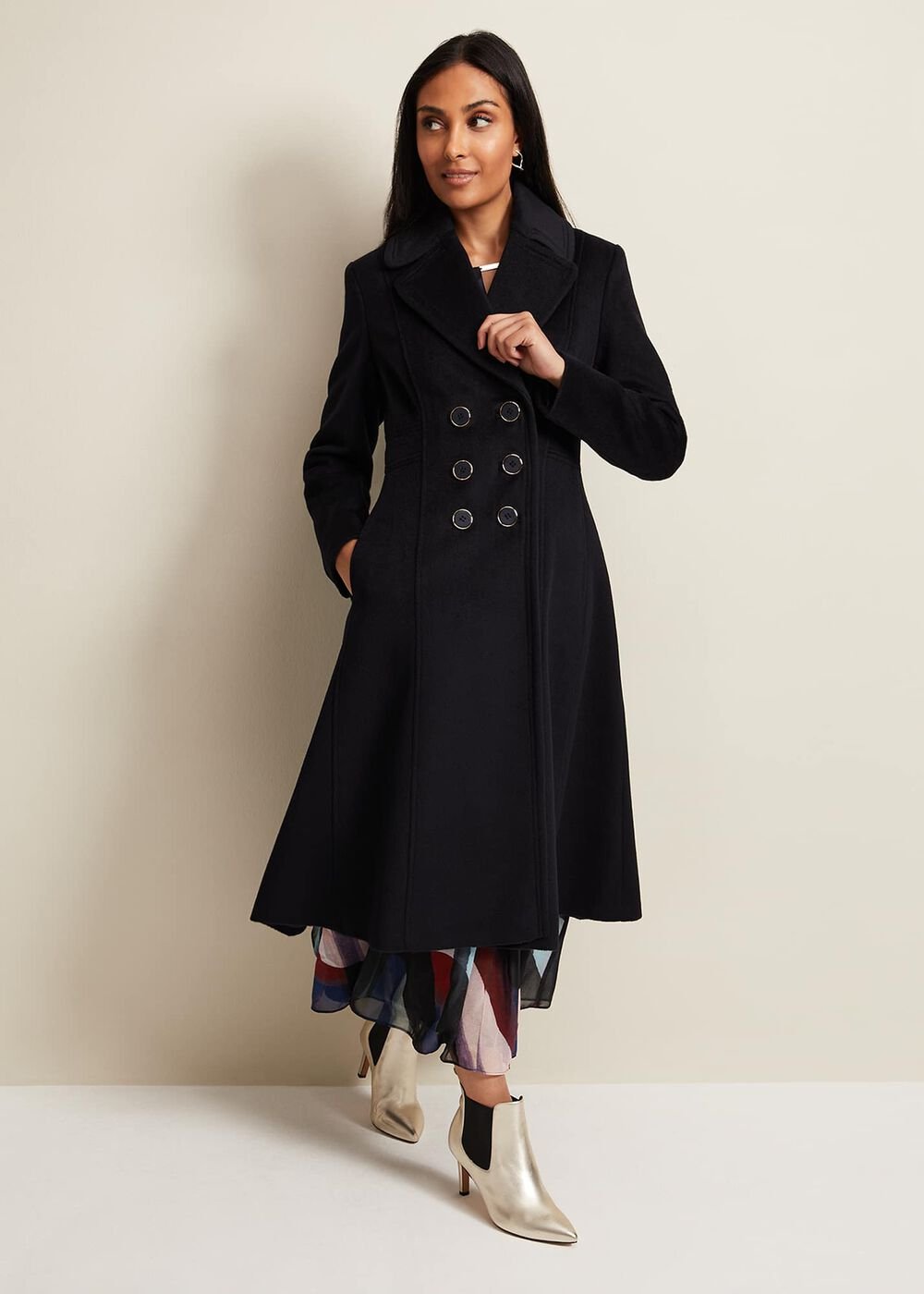 Petite Sandra Wool Fit And Flare Coat Navy