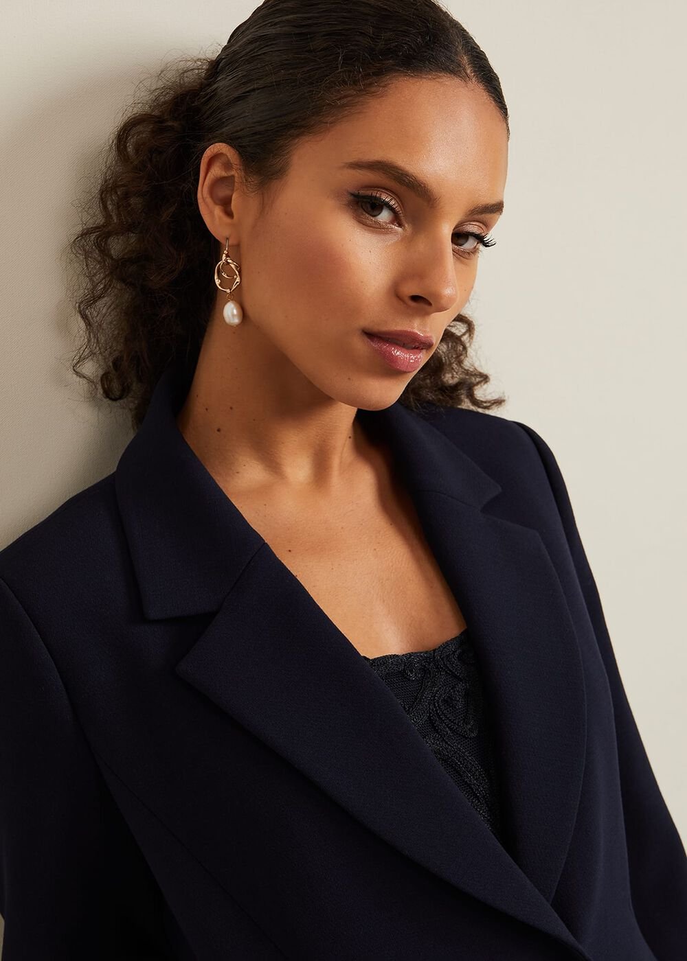 Petite Juliette Crepe Coat Navy