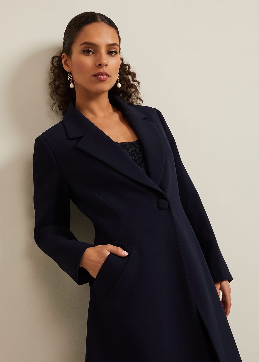 Petite Juliette Crepe Coat Navy