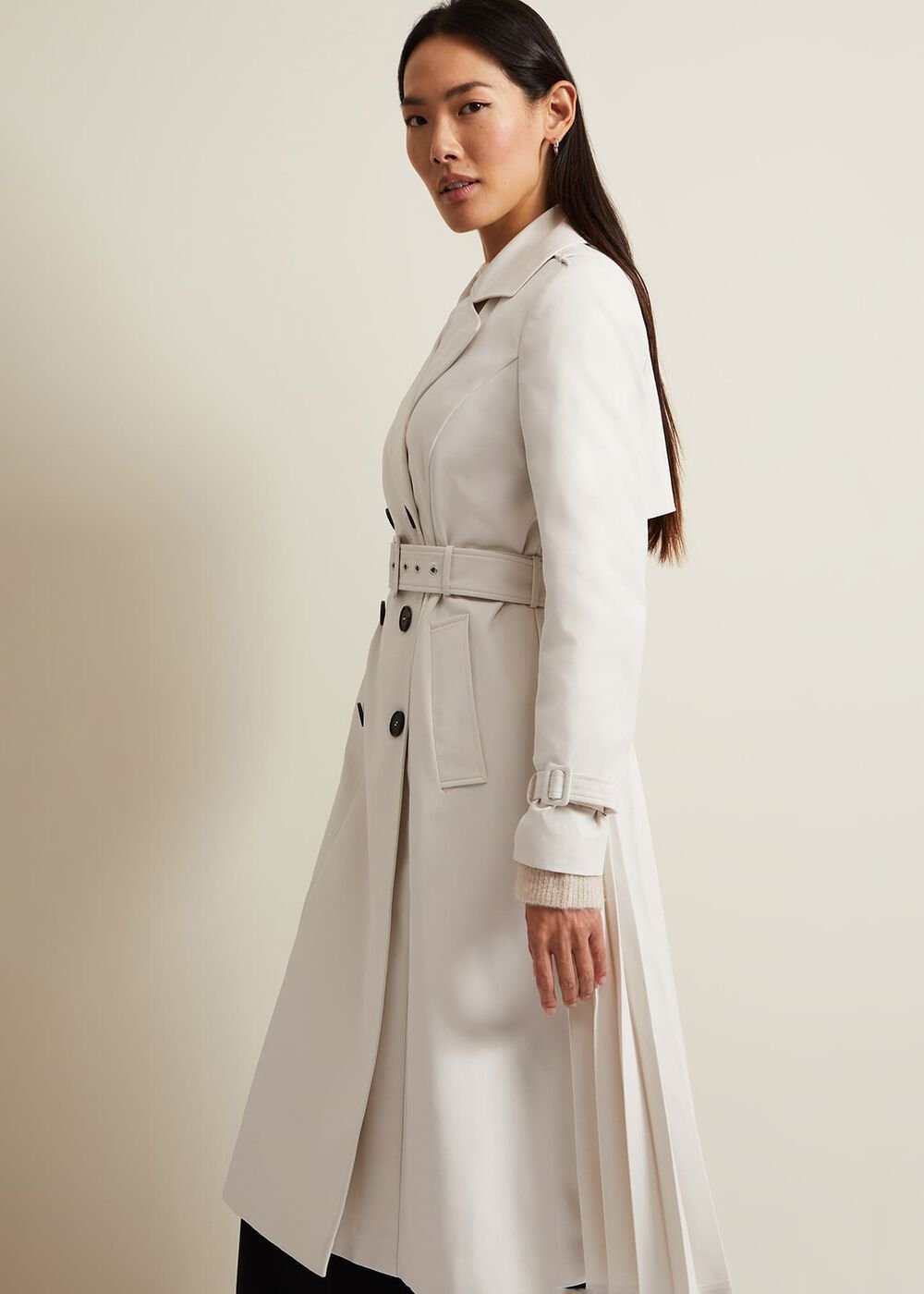 Eleanor Pleat Back Trench Coat Ivory