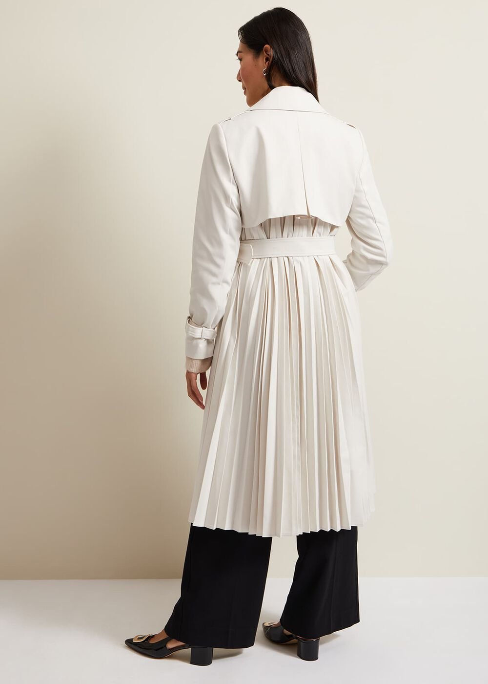 Eleanor Pleat Back Trench Coat Ivory