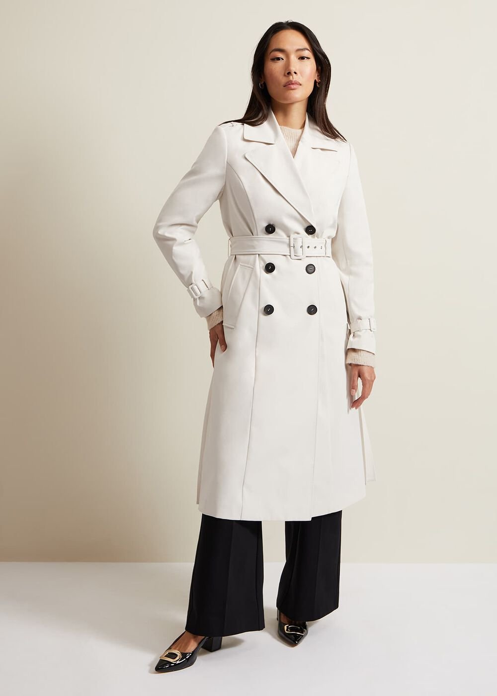 Eleanor Pleat Back Trench Coat Ivory