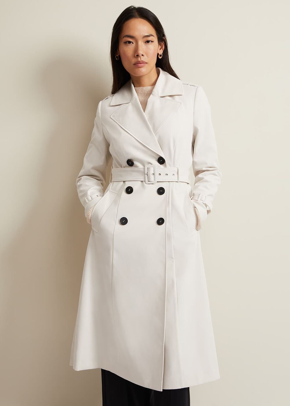 Eleanor Pleat Back Trench Coat Ivory