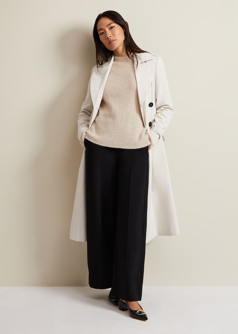 Eleanor Pleat Back Trench Coat Ivory