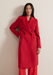 Skye Double Breasted Midaxi Wool Coat Red