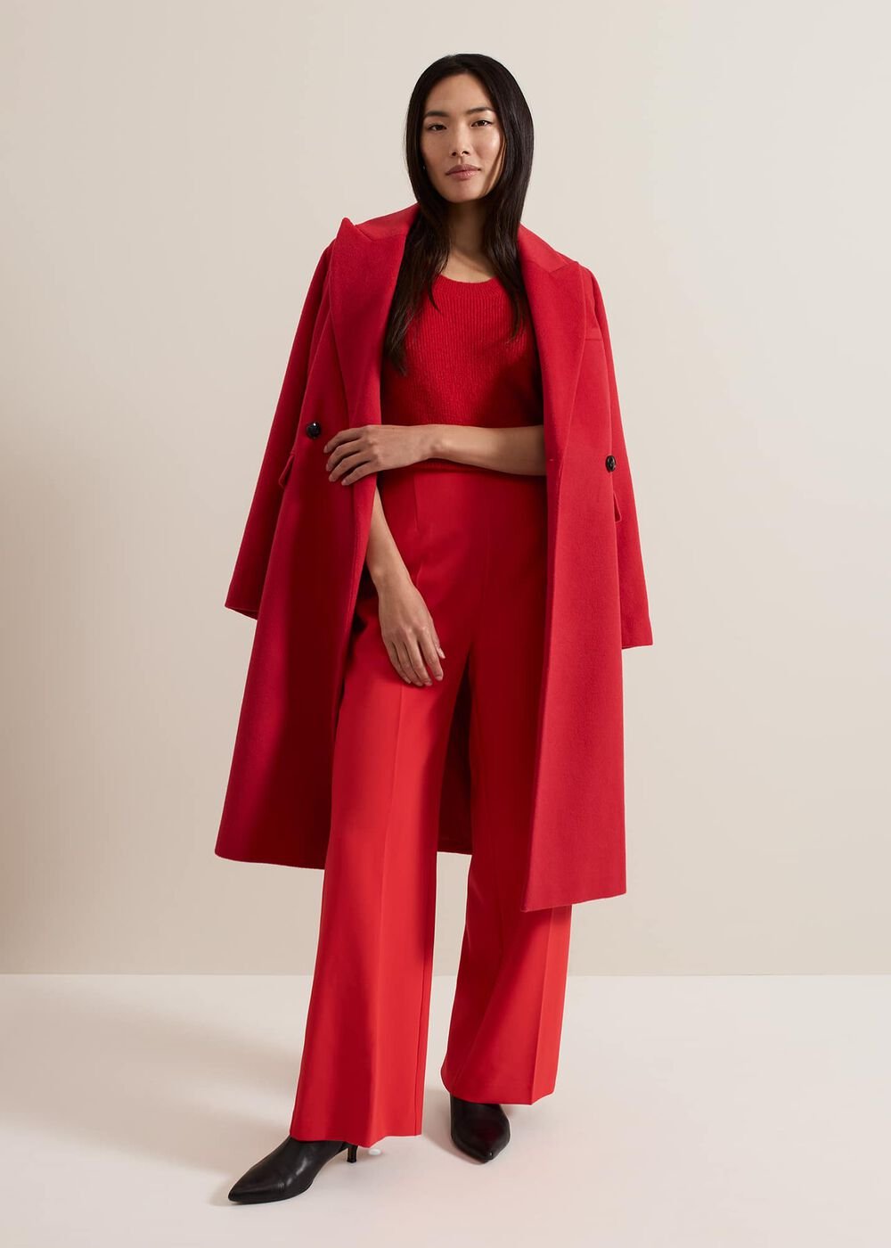 Skye Double Breasted Midaxi Wool Coat Red