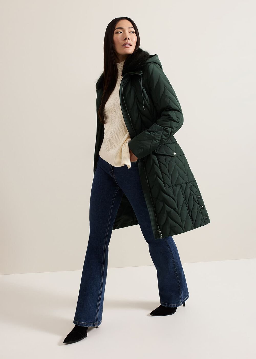 Hollie Midi Quilted Puffer Dark Green