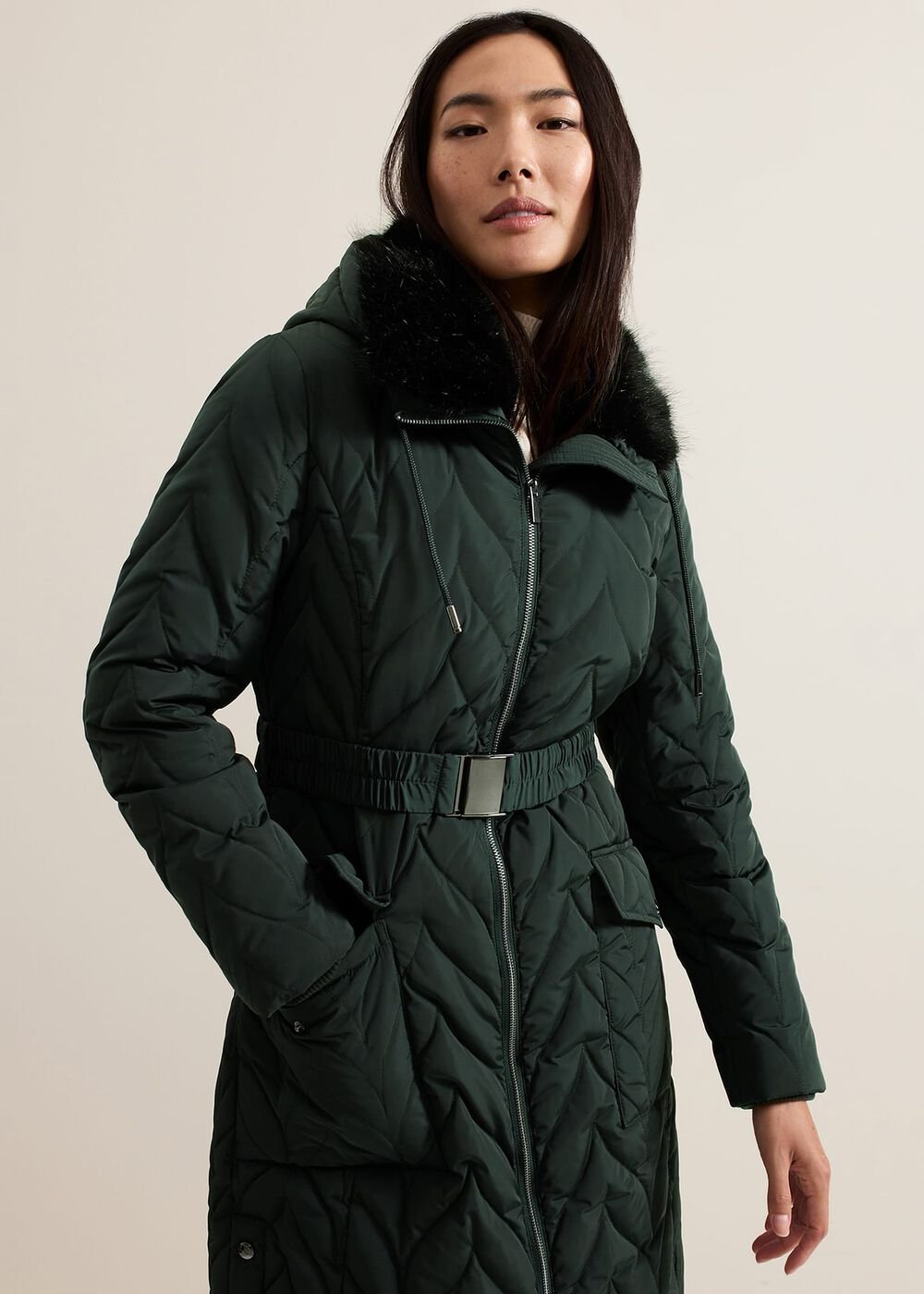 Hollie Midi Quilted Puffer Dark Green