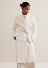 Nicci Belted Wool Coat Winter White