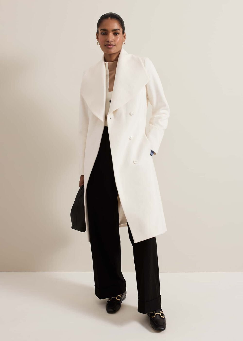 Nicci Belted Wool Coat Winter White