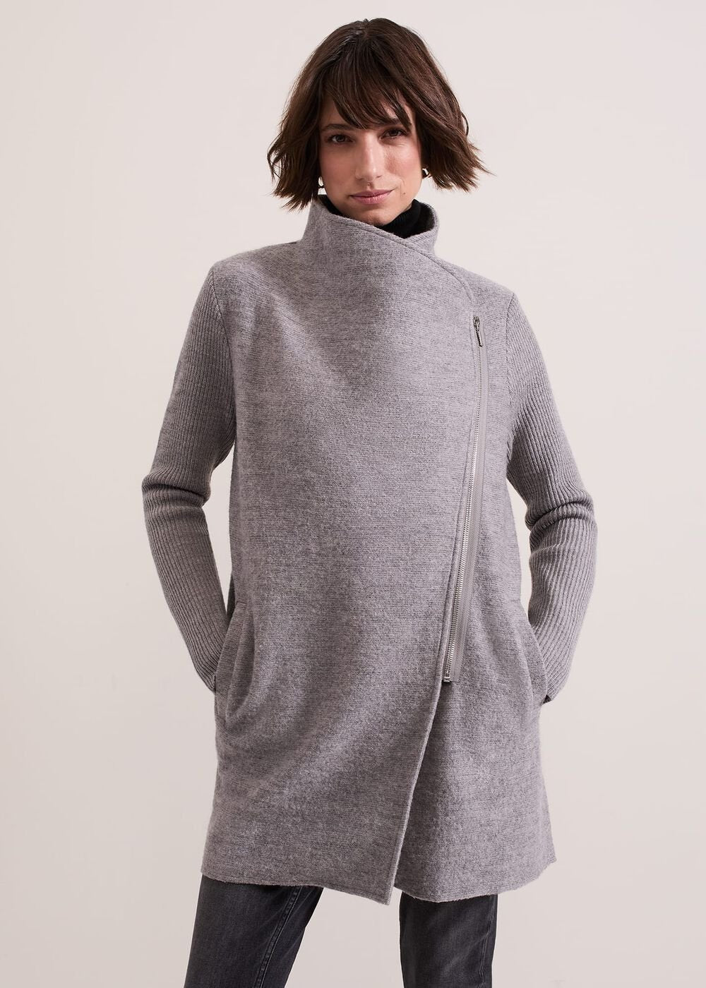 Byanca Zip Knit Coat Grey Marl