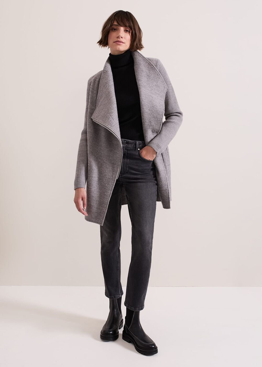 Byanca Zip Knit Coat Grey Marl