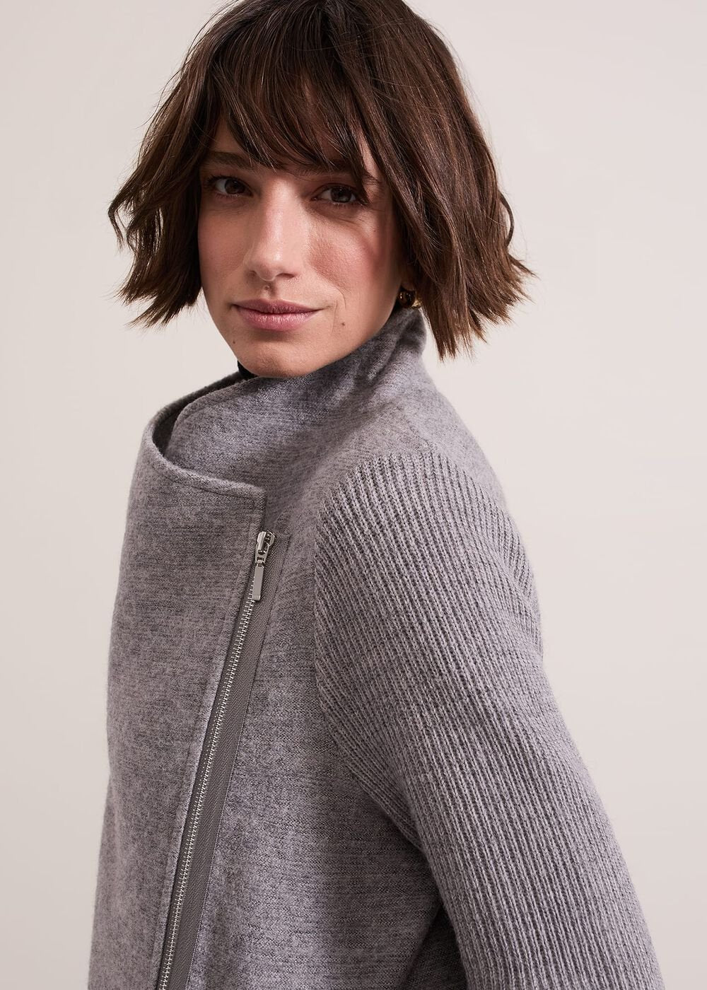 Byanca Zip Knit Coat Grey Marl
