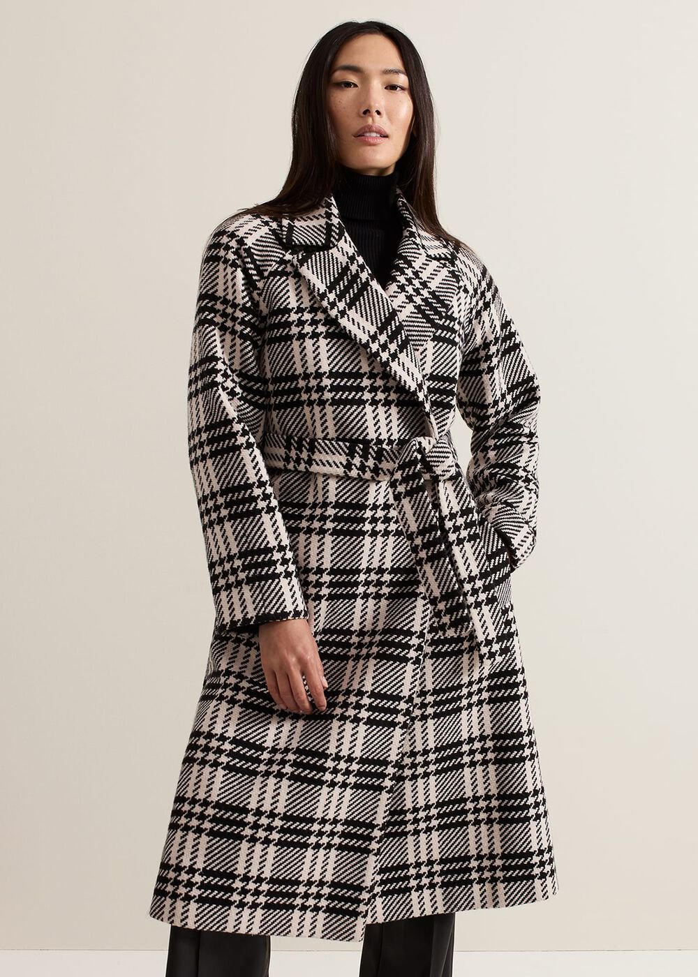 Cassie Check Wool Coat Black/Ivory