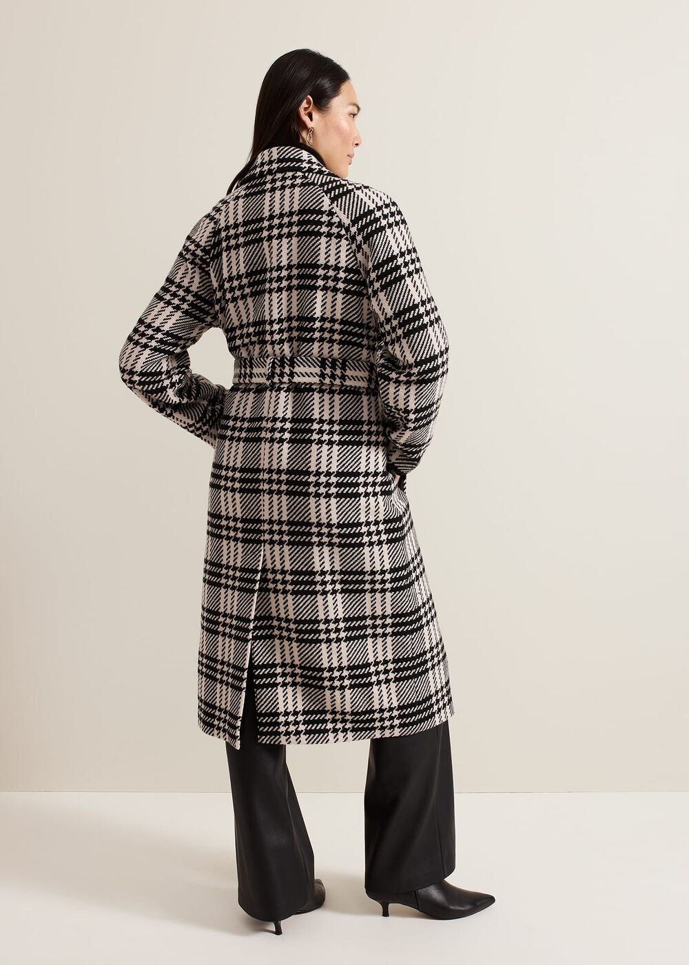 Cassie Check Wool Coat Black/Ivory
