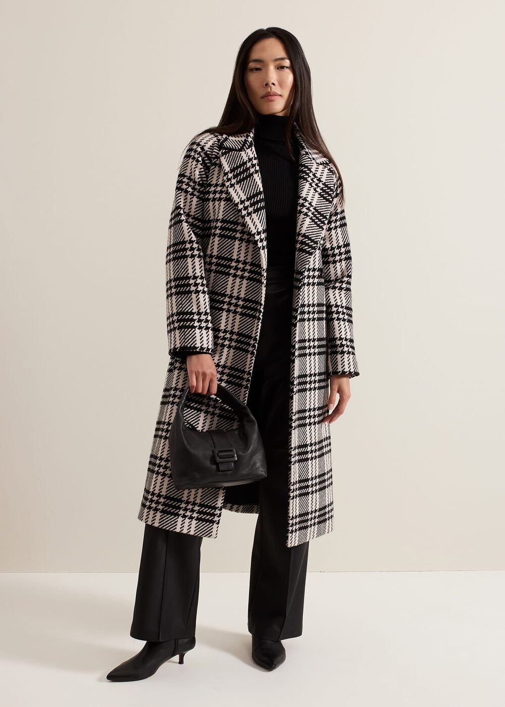 Cassie Check Wool Coat Black/Ivory