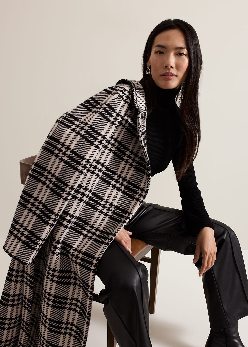 Cassie Check Wool Coat Black/Ivory
