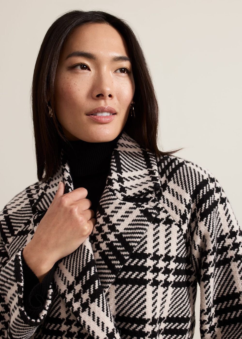 Cassie Check Wool Coat Black/Ivory