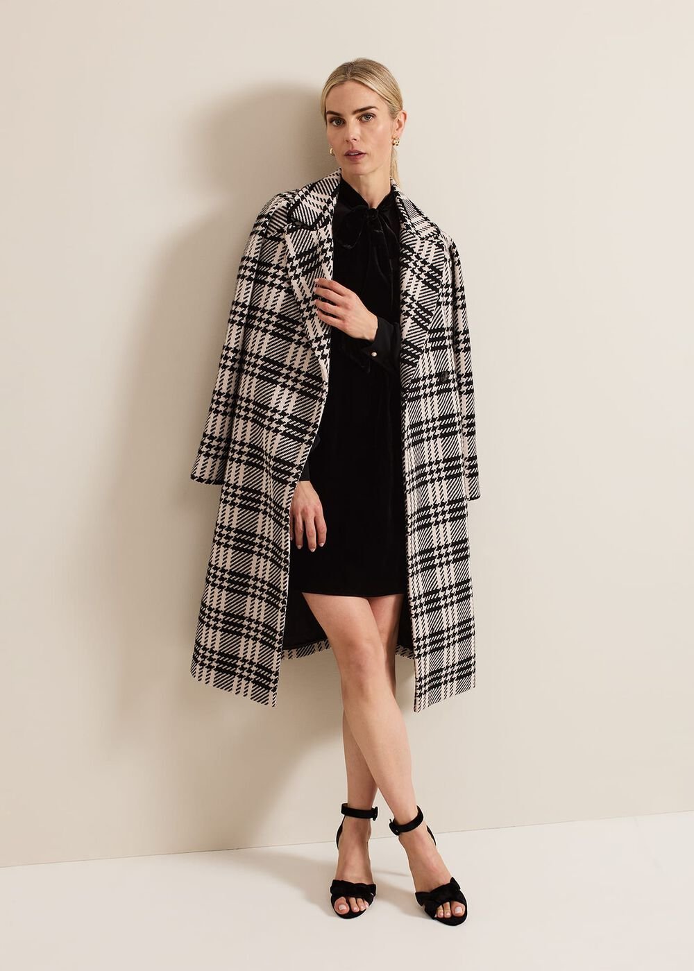 Cassie Check Wool Coat Black/Ivory