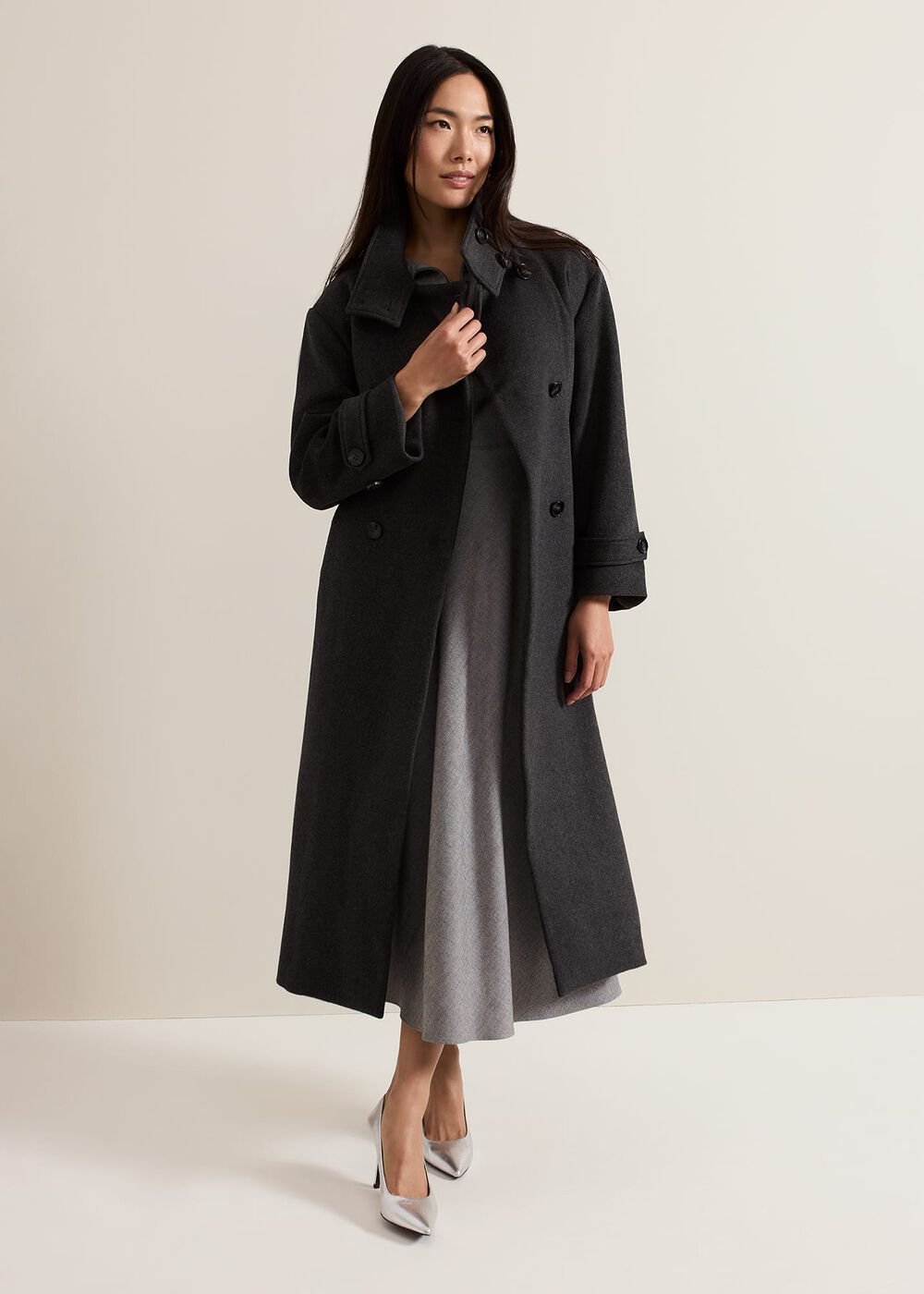 Paloma Funnel Neck Wool Smart Coat Grey
