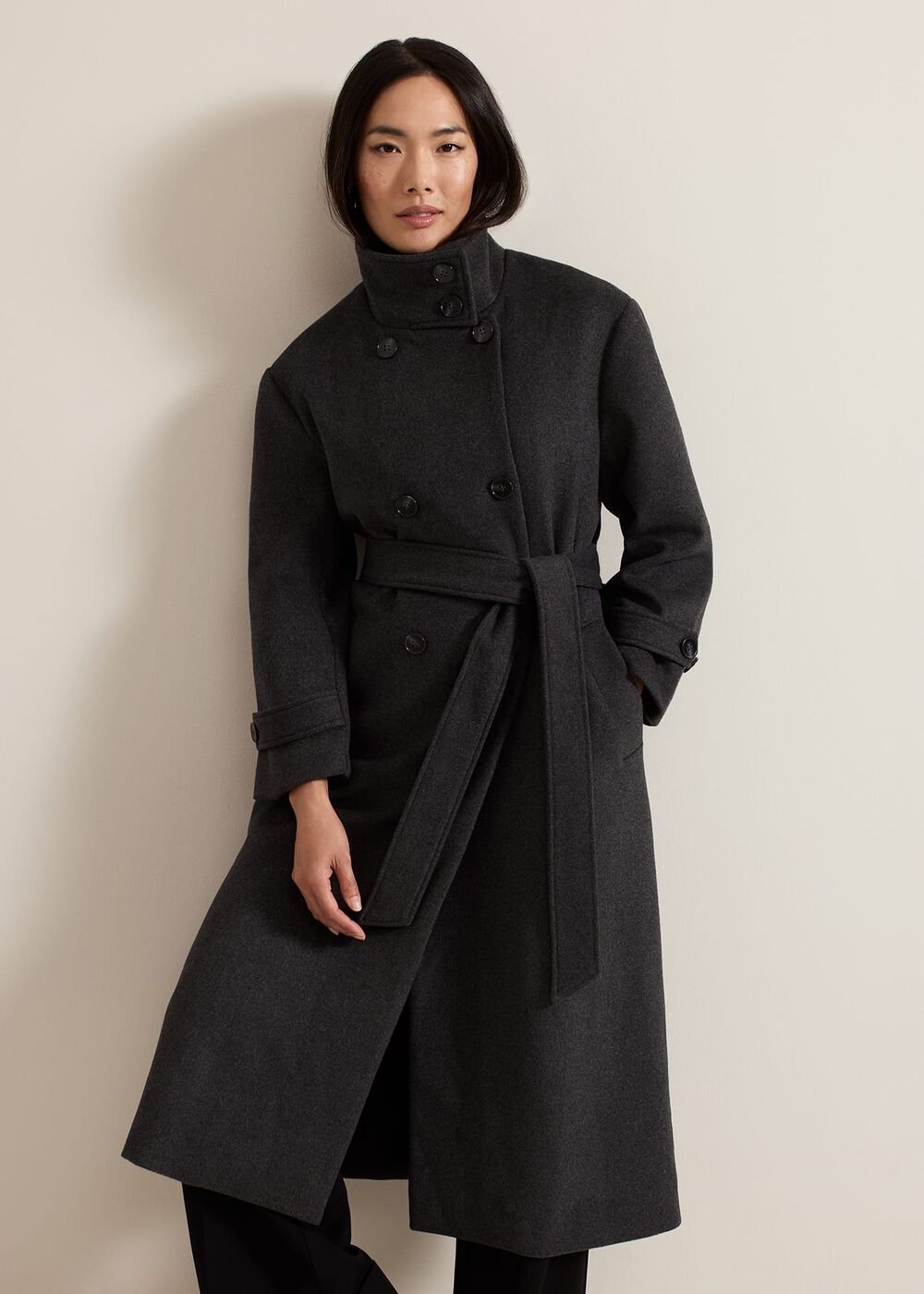 Paloma Funnel Neck Wool Smart Coat Grey
