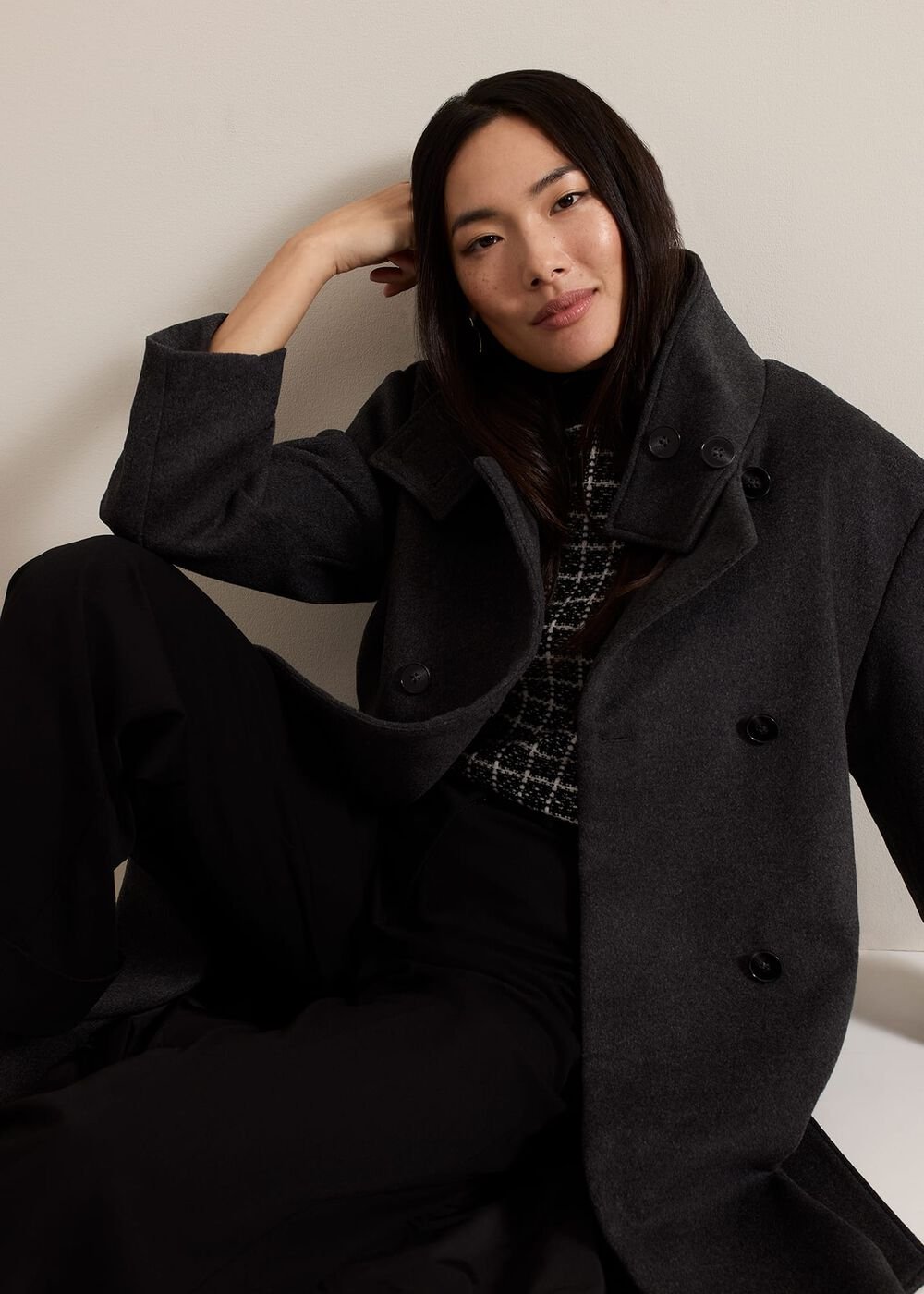 Paloma Funnel Neck Wool Smart Coat Grey