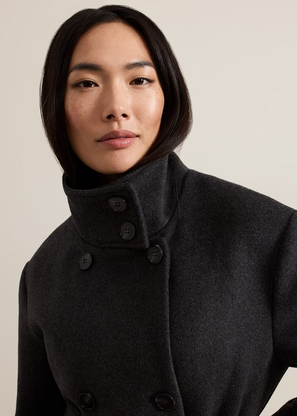 Paloma Funnel Neck Wool Smart Coat Grey
