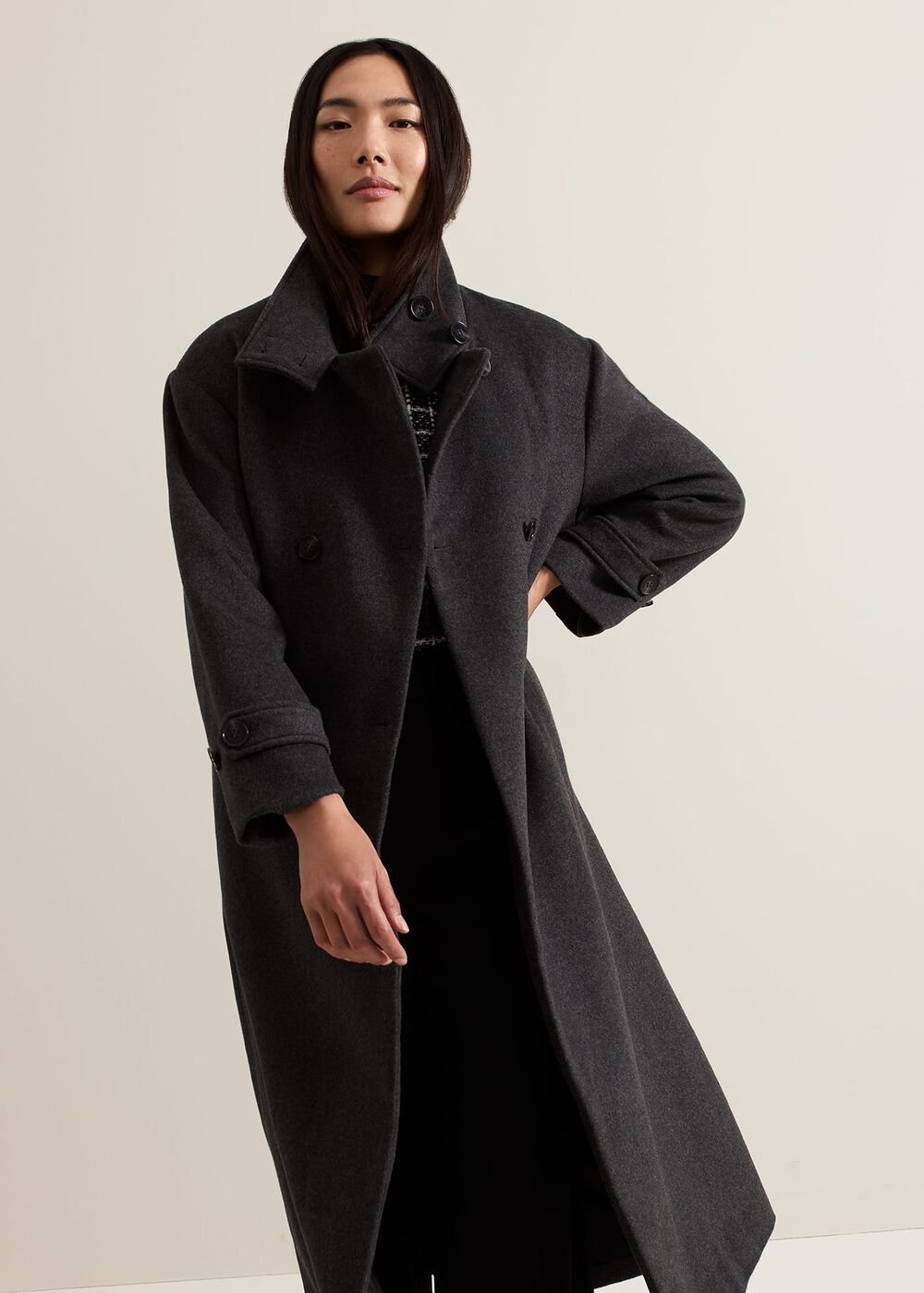 Paloma Funnel Neck Wool Smart Coat Grey