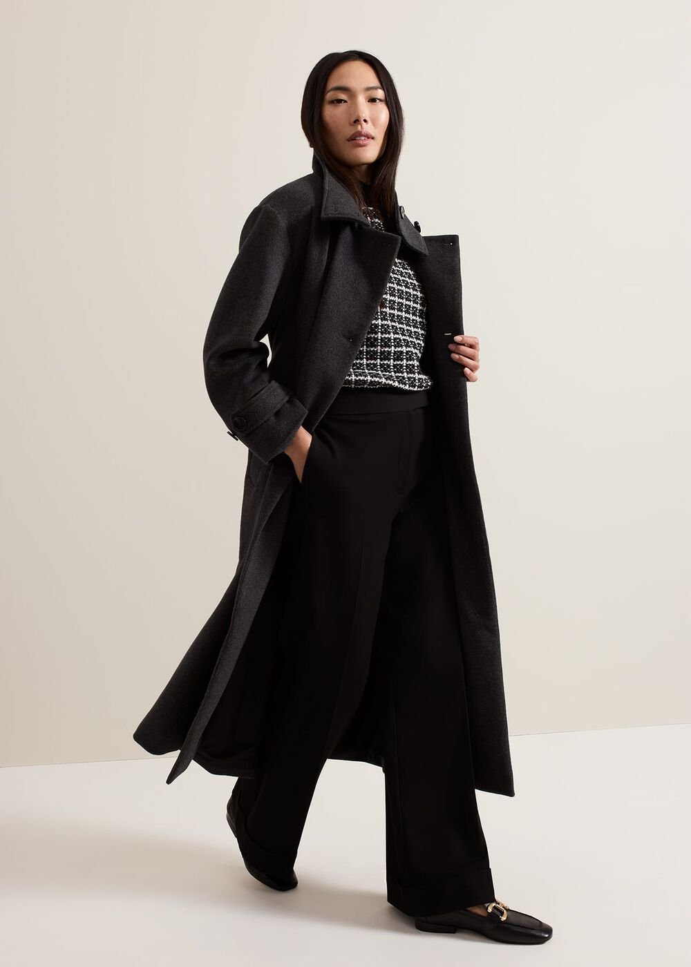 Paloma Funnel Neck Wool Smart Coat Grey