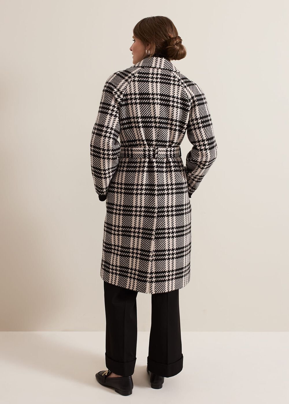 Petite Cassie Check Wool Wrap Coat Black/Ivory