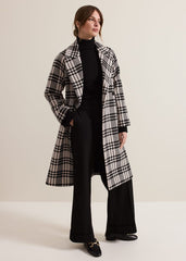 Petite Cassie Check Wool Wrap Coat Black/Ivory