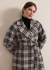 Petite Cassie Check Wool Wrap Coat Black/Ivory