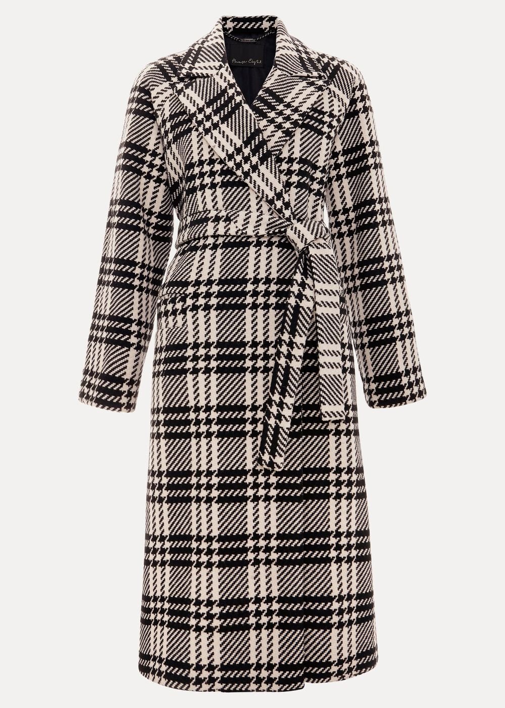 Petite Cassie Check Wool Wrap Coat Black/Ivory