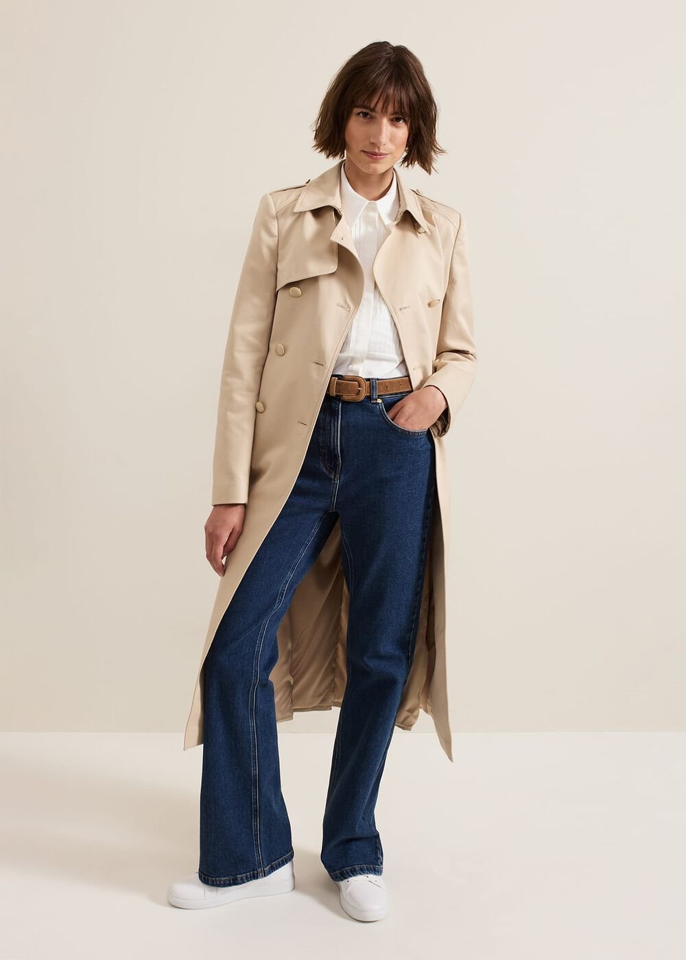 Cheryl Camel Long Fitted Trench Coat Camel