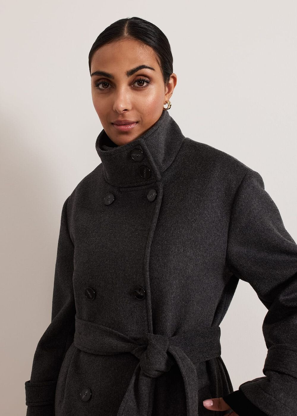 Petite Paloma Funnel Neck Wool Coat Grey