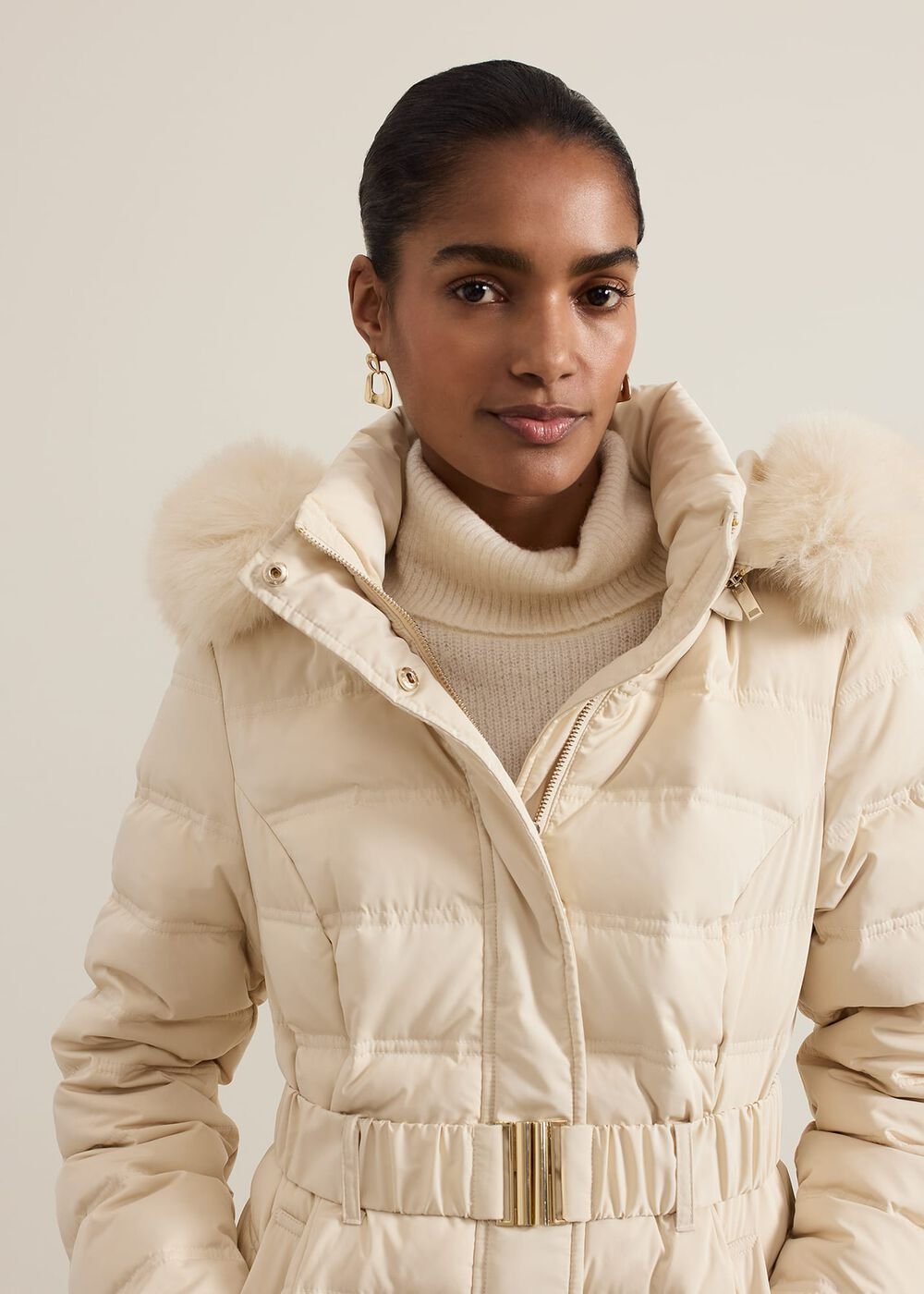 Dixie Long Fur Hood Puffer Ivory