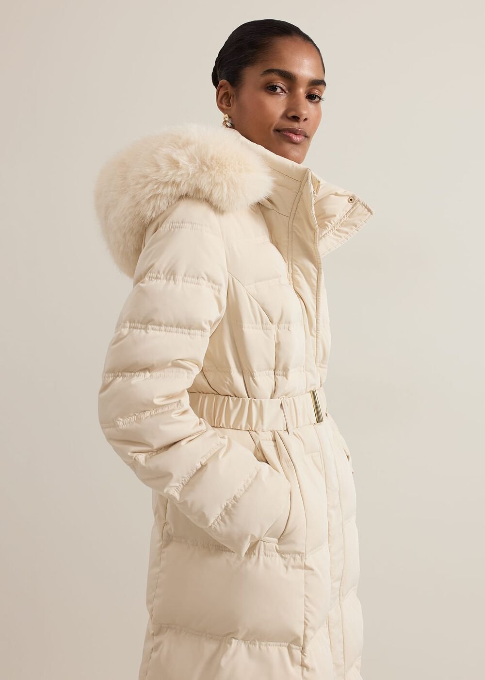 Dixie Long Fur Hood Puffer Ivory