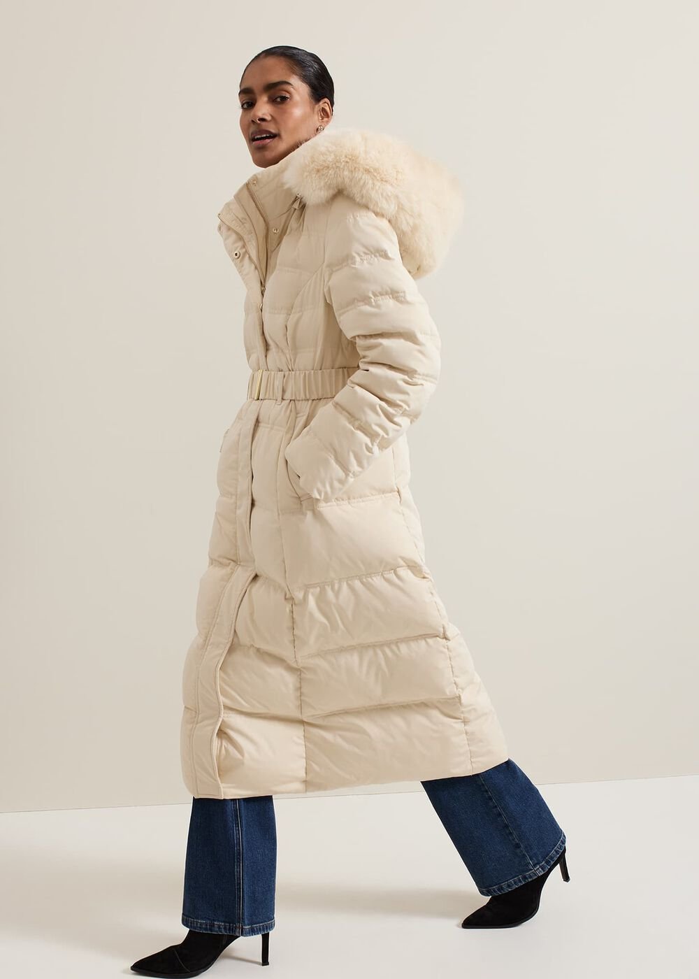 Dixie Long Fur Hood Puffer Ivory