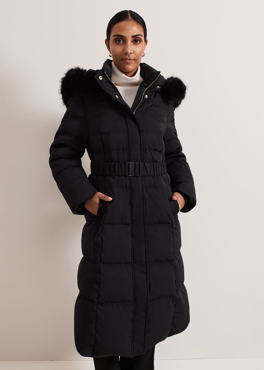 Petite Dixie Long Fur Hood Puffer Black