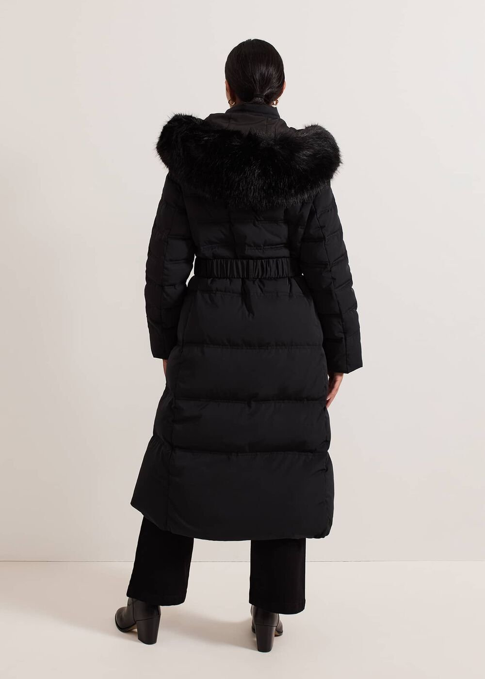Petite Dixie Long Fur Hood Puffer Black