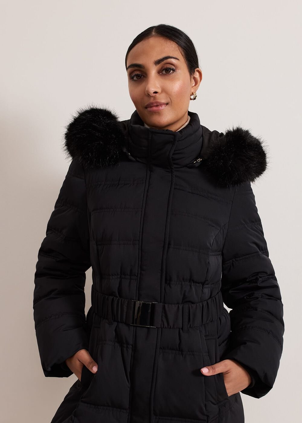 Petite Dixie Long Fur Hood Puffer Black