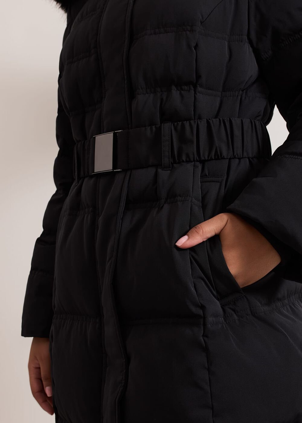 Petite Dixie Long Fur Hood Puffer Black