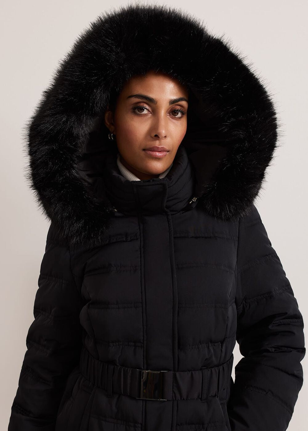 Petite Dixie Long Fur Hood Puffer Black
