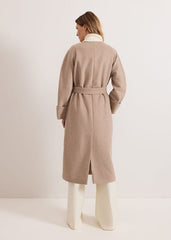 Aoife Collarless Wool Wrap Midi Coat Neutral