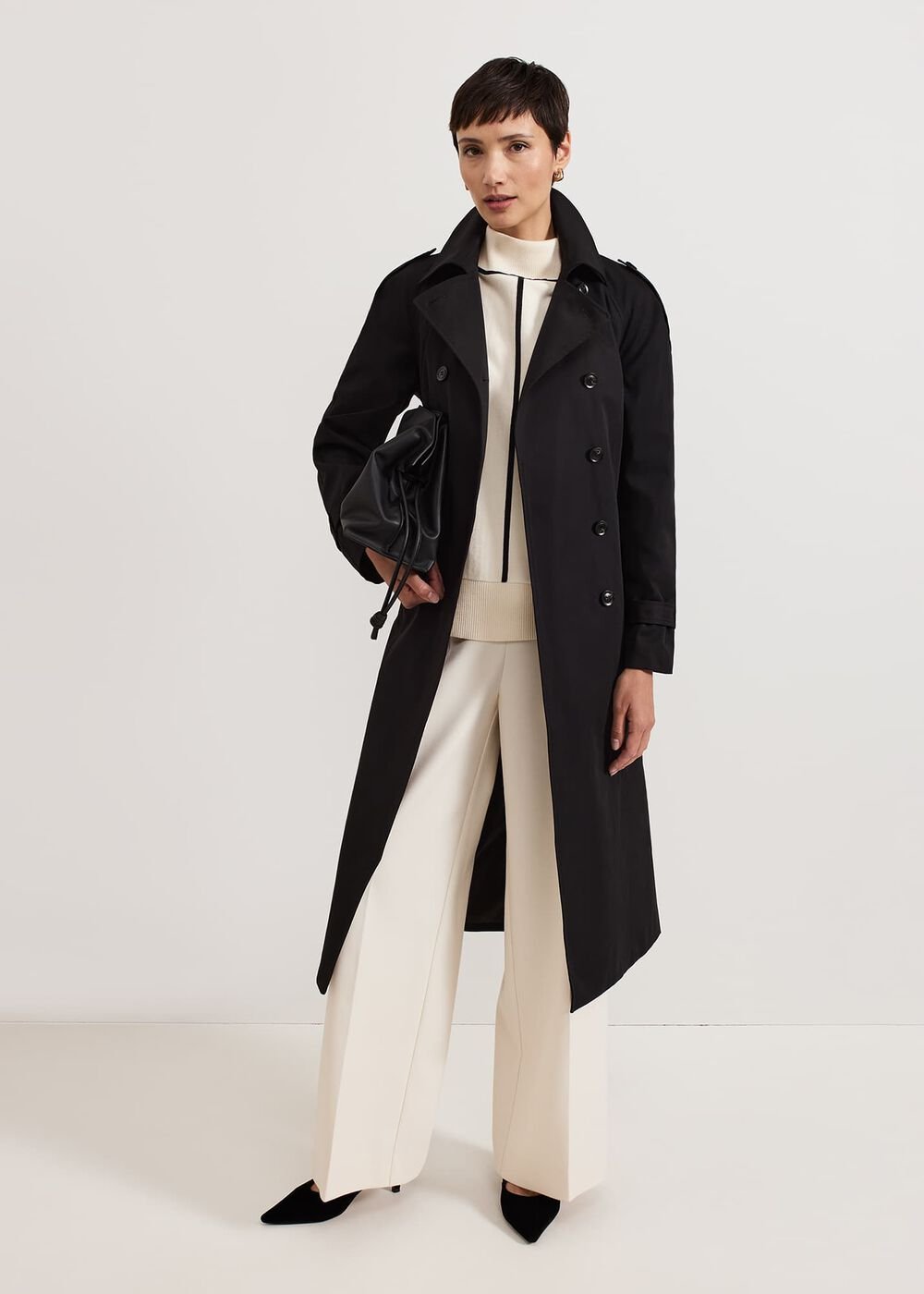 Avalie Neutral Collar Detail Trench Coat Black