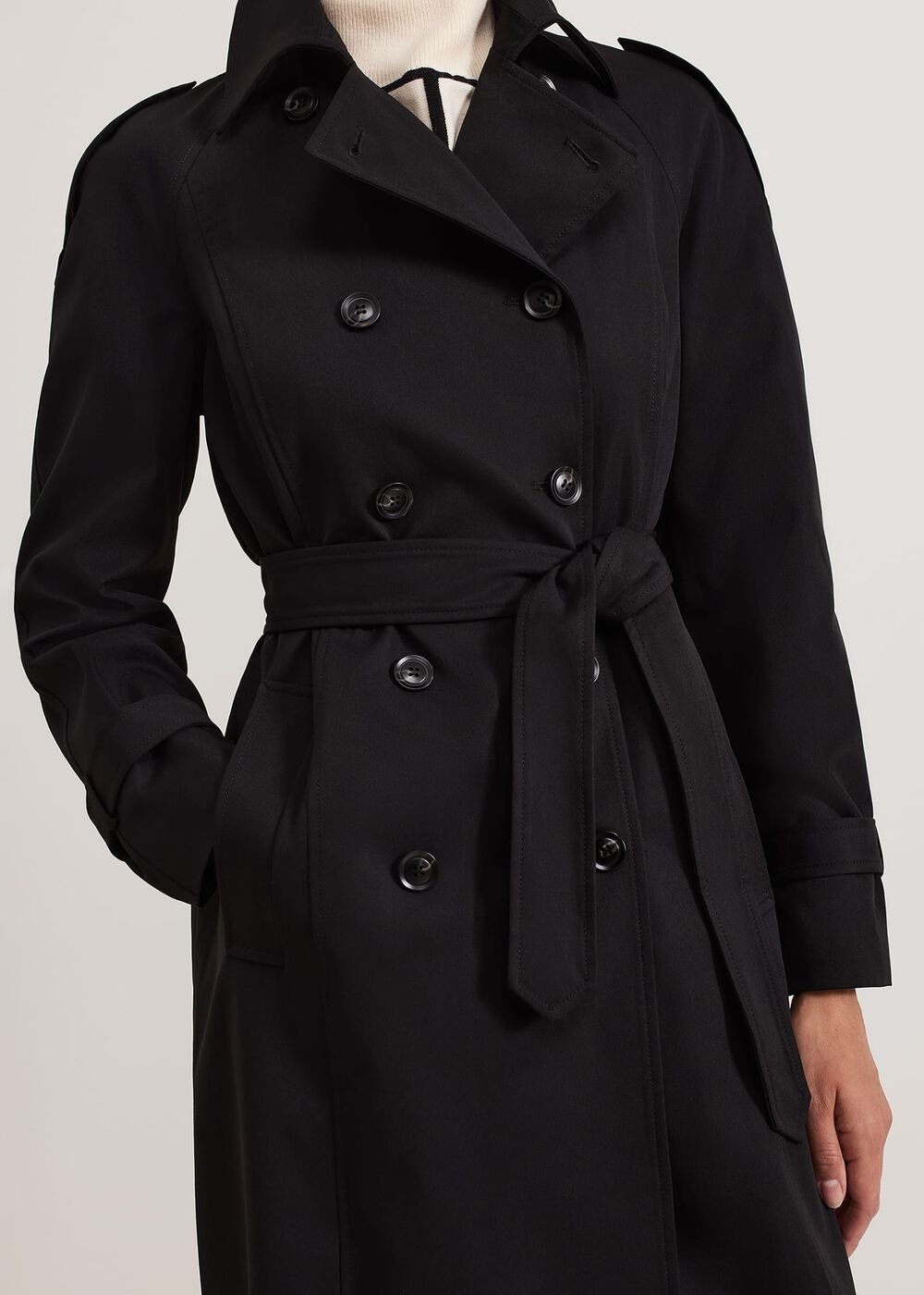 Avalie Neutral Collar Detail Trench Coat Black