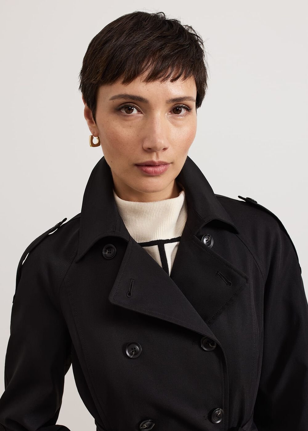 Avalie Neutral Collar Detail Trench Coat Black